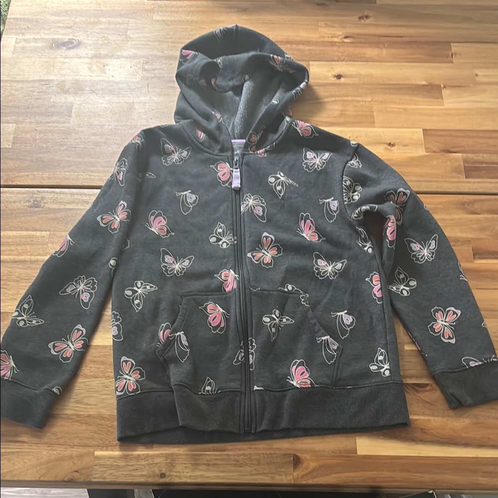 Cat & Jack Gray and Pink Floral Hooded Zip Up Jacket